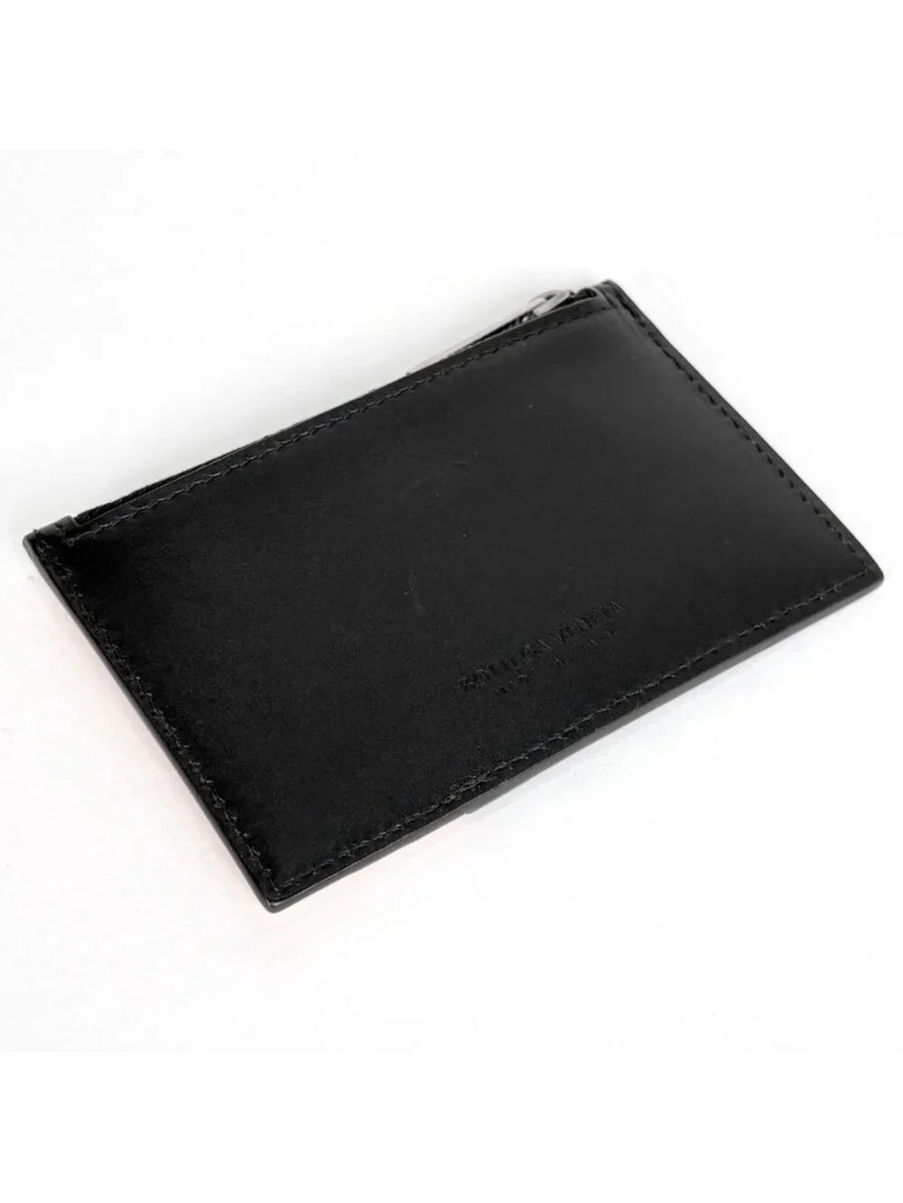 Bottega Veneta Card Case Intrecciato Fragment Leather Black Orange